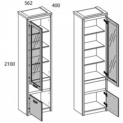 Шкаф с витриной 1V1D1S JAZZ Каштан найроби/Оникс