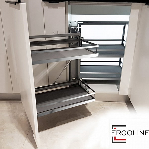 Механизм выкатной "Волшебный уголок" с доводчиком UNIVERSE ESTETICA, KRM05/900-1000, универсальный монтаж, хром, противоскользящее дно, Boyard