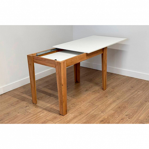 Стол обеденный раздвижной Цезарь белое дерево/дуб крафт золотой