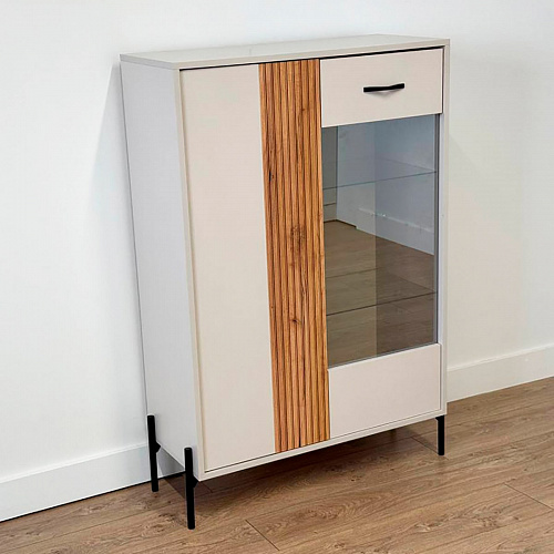 Комод Доминика со стеклом кашемир/дуб крафт золотой