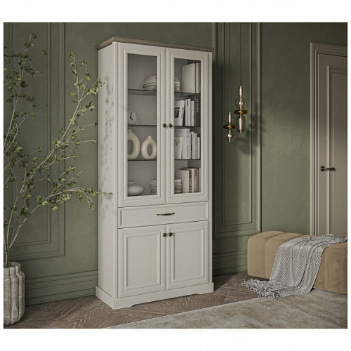 Шкаф с витриной TOSCANA NEW 2V2D1S Персидский жемчуг/Каньон