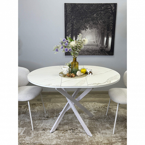 Стол обеденный Kenner R900 белый/керамика мрамор белый