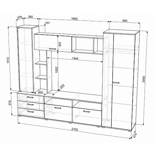 Гостиная Крокус Дуб вотан/Черный глянец