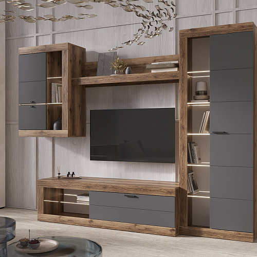 Гостиная ПРАГА №4 Дуб делано/Графит софт