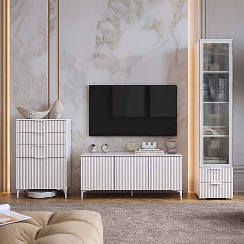 Гостиная Зефир К1 белое дерево/белый муар