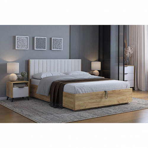 Кровать с подъемным механизмом Юлия 160х200 дуб крафт золотой/белый(плюш)