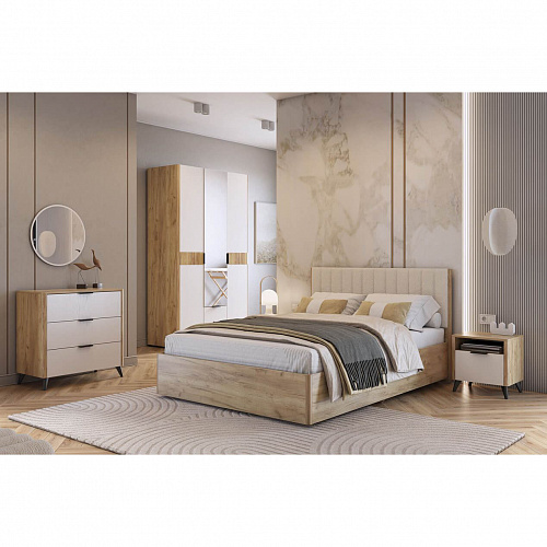 Кровать с подъемным механизмом Юлия 140х200 дуб крафт золотой/белый(плюш)