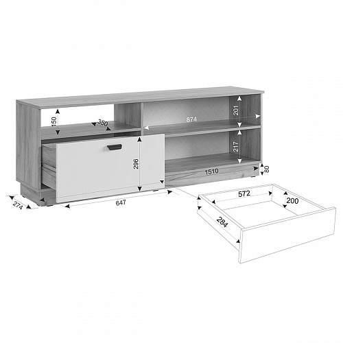 Тумба под ТВ Моди дуб крафт золотой/белое дерево