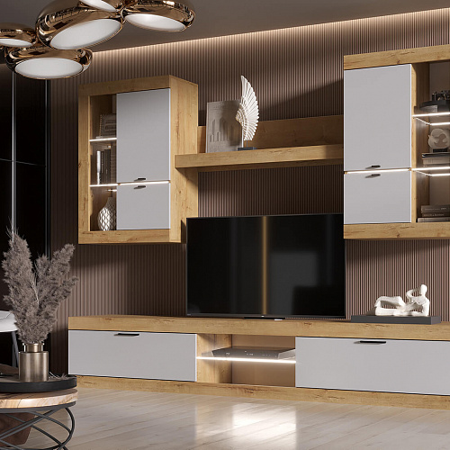 Гостиная ПРАГА №3 Дуб вотан/Белый гладкий