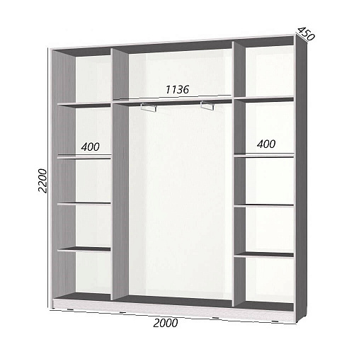 Шкаф-купе Старт 3-дверный МДФ без зеркала 2000 (высота 2200, глубина 450)