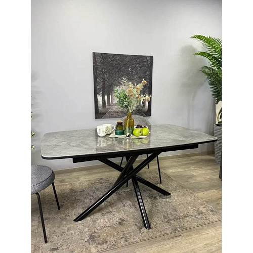 Стол обеденный Kenner DF1550 черный/керамика мрамор серый глянец