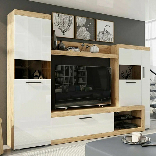 Гостиная Бастон Дуб вотан/Белый гладкий