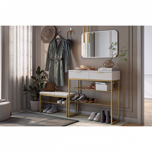 Обувница Классная 1 белое дерево/золото