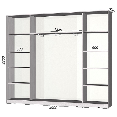 Шкаф-купе Старт 3-дверный МДФ без зеркала 2600 (высота 2200, глубина 450)