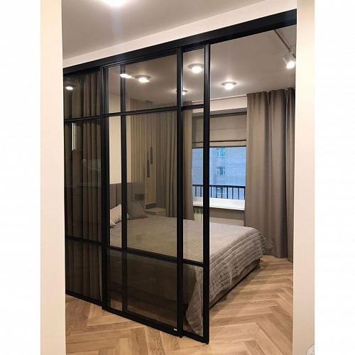 Раздвижные перегородки в проем 4 в 1 3500х2700 черный/стекло бронза