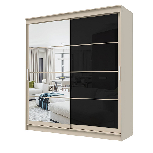 Шкаф-купе ГРАНД 1 2,0 Сатин/Зеркало/Лакобель черный