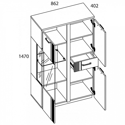 Шкаф с витриной MATEO 1V2D1S P Белый/Дуб наварра