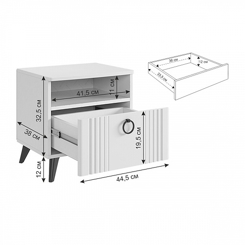 Тумба прикроватная Ева белое дерево/белый матовый