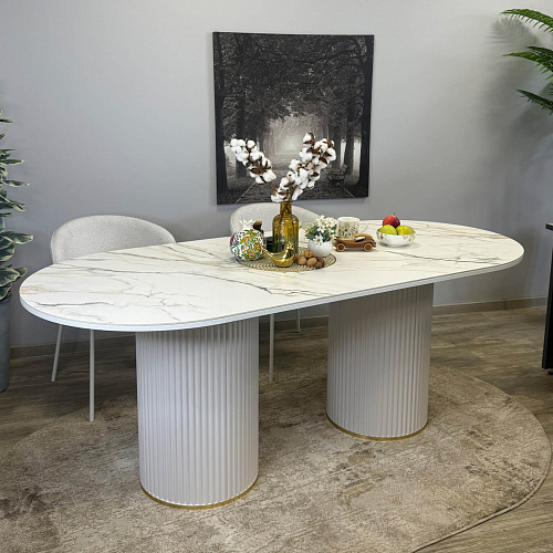 Стол обеденный Kenner LD2000 белый/керамика мрамор золотой