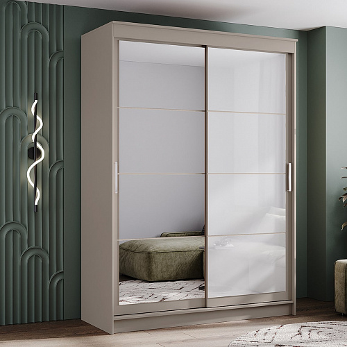 Шкаф-купе ГРАНД 1 1,6 Сатин/Зеркало/Лакобель белый