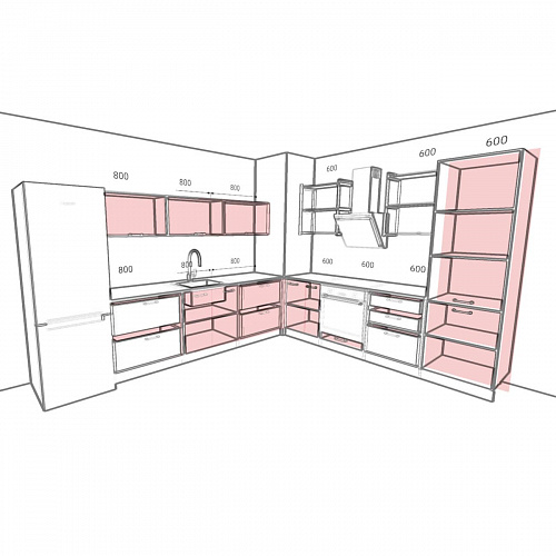 Кухонный гарнитур Лофт 2400х2400 Бетон темный/Дуб майский