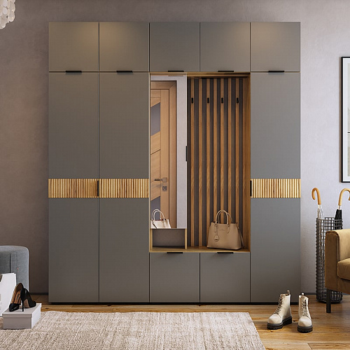 Антресоль двухдверная Бери дуб крафт золотой/графит