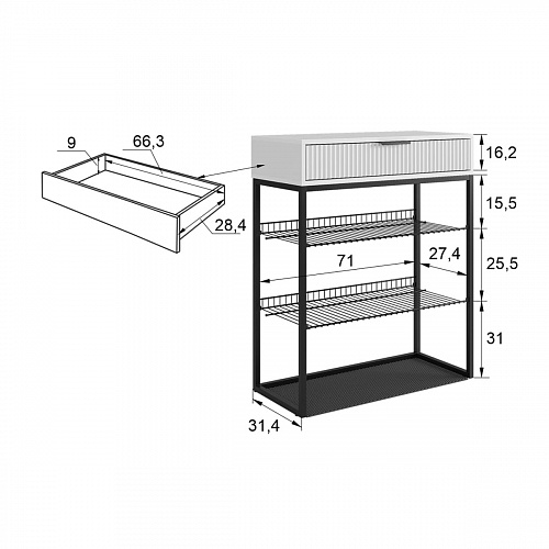Обувница Вельвет графит/черный муар