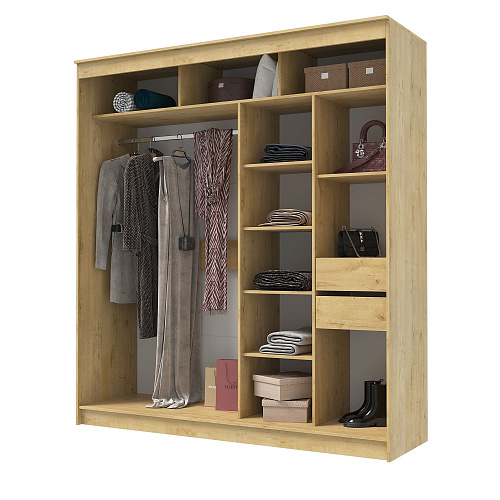 Шкаф-купе ГРАНД 1 2,0 Дуб вотан/Зеркало/Дуб вотан ЛДСП