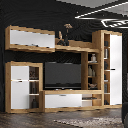 Гостиная ПРАГА №1 Дуб вотан/Белый гладкий