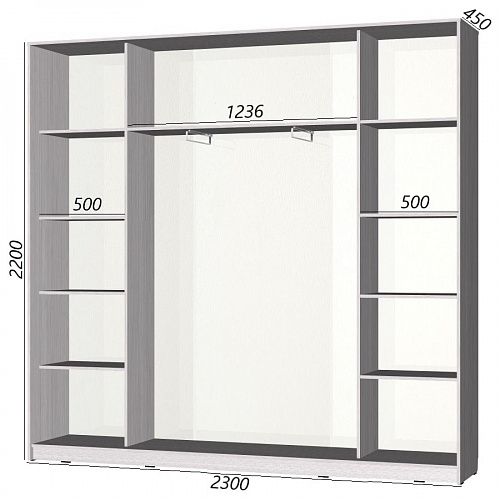 Шкаф-купе Старт 3-дверный с 3-мя зеркалами 2300 (высота 2200, глубина 450)