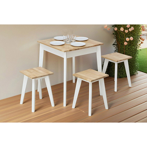 Табурет Квадратный ИДЕЯ массив Бесцветный (Лак)/СНЕГ