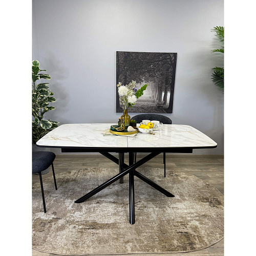 Стол обеденный Kenner DF1550 черный/керамика мрамор белый глянец