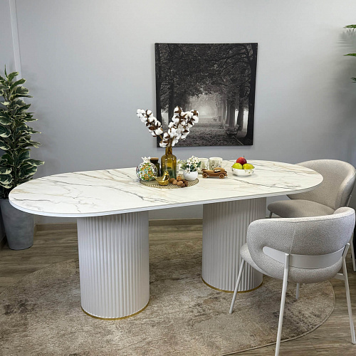 Стол обеденный Kenner LD2000 белый/керамика мрамор золотой