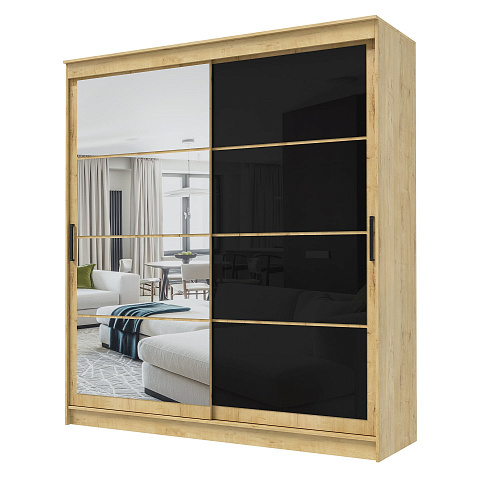 Шкаф-купе ГРАНД 1 2,0 Дуб вотан/Зеркало/Лакобель черный