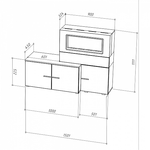 Тумба НК Ralf с биокамином Белый/Черный глянец