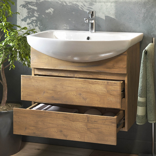 Тумба под раковину Wing 600-0-2 навесная дуб золотой с умывальником