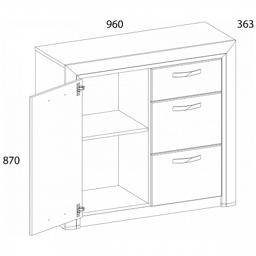 Комод 1D3S OLIVIA Вудлайн крем/дуб анкона