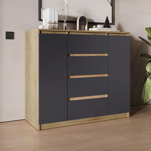 Комод ВЕГА Люкс 2Д-4Я Дуб Вотан/Графит