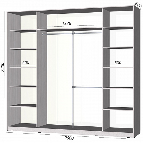Шкаф-купе Старт 3-дверный без зеркала со вставками 2600 (высота 2400, глубина 600)