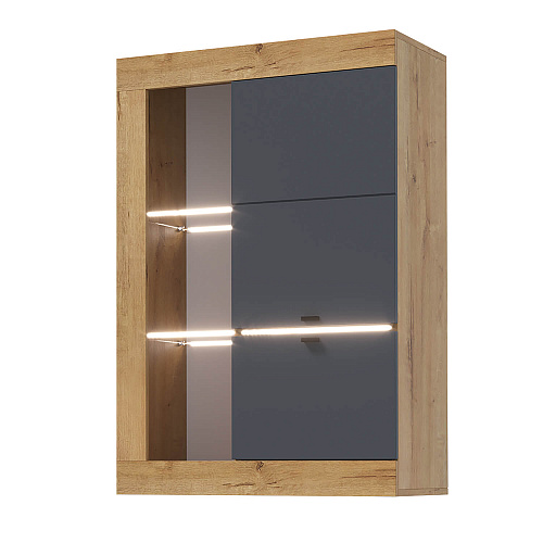 Шкаф-витрина универсальная ПРАГА Дуб Вотан/Графит софт