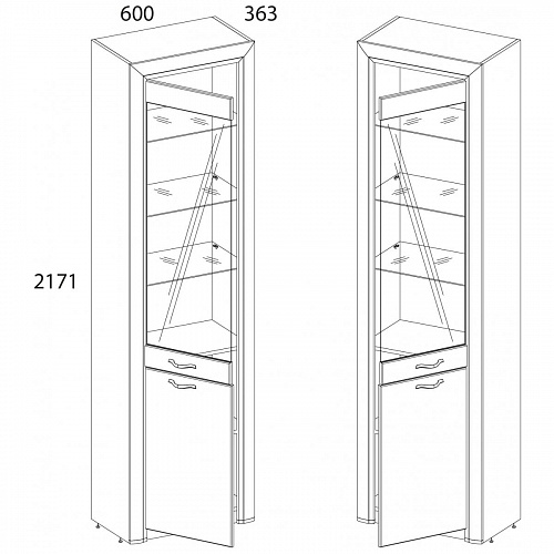 Шкаф-витрина 1V1D OLIVIA Вудлайн крем/дуб анкона