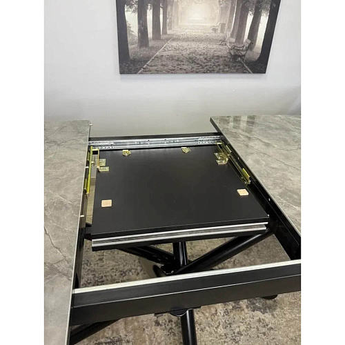 Стол обеденный Kenner DF1550 черный/керамика мрамор серый глянец