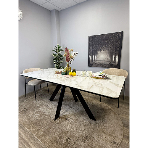 Стол обеденный Kenner DL1600 черный/керамика мрамор белый глянец