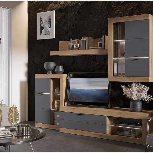 Гостиная ПРАГА №2 Дуб вотан/Графит софт