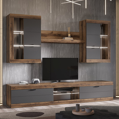 Шкаф-витрина универсальная ПРАГА Дуб делано/Графит софт