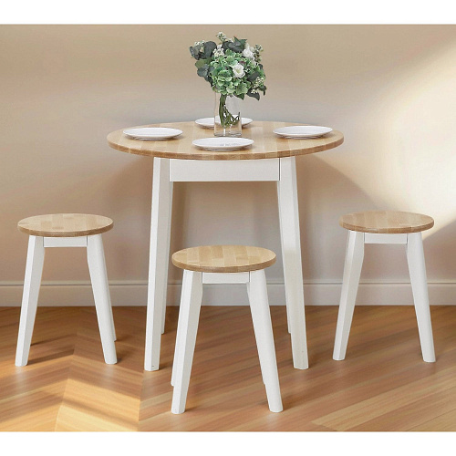 Стол обеденный круглый ИДЕЯ массив Бесцветный (Лак)/СНЕГ