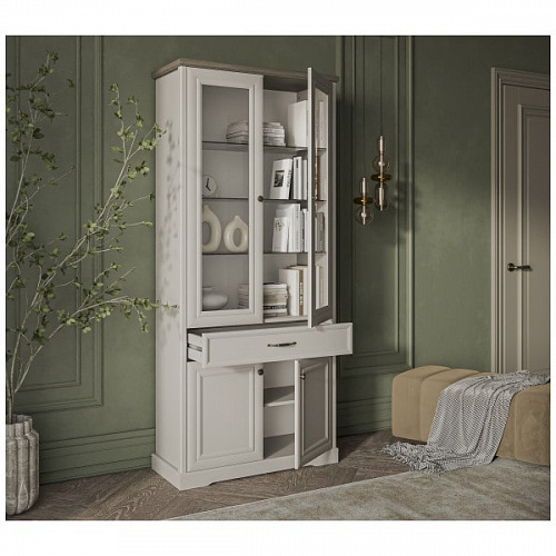 Шкаф с витриной TOSCANA NEW 2V2D1S Персидский жемчуг/Каньон