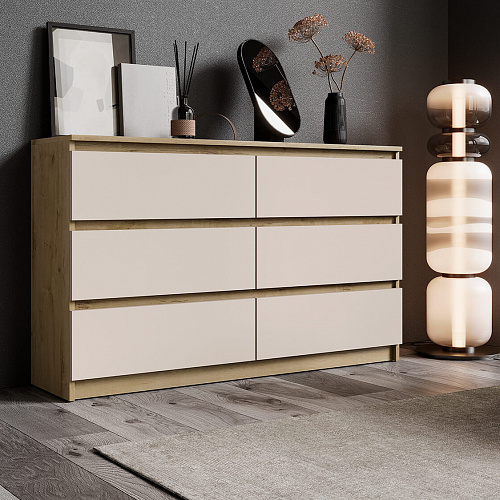 Комод ВЕГА 6Я Дуб Вотан/Сатин