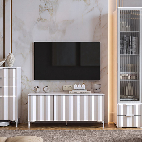 Гостиная Зефир К1 белое дерево/белый муар