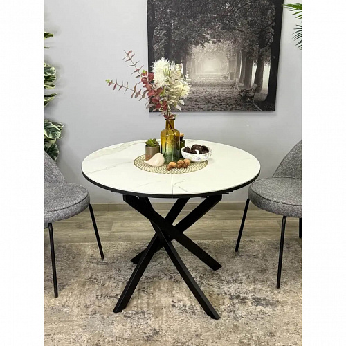 Стол обеденный Kenner R900 черный/керамика мрамор белый